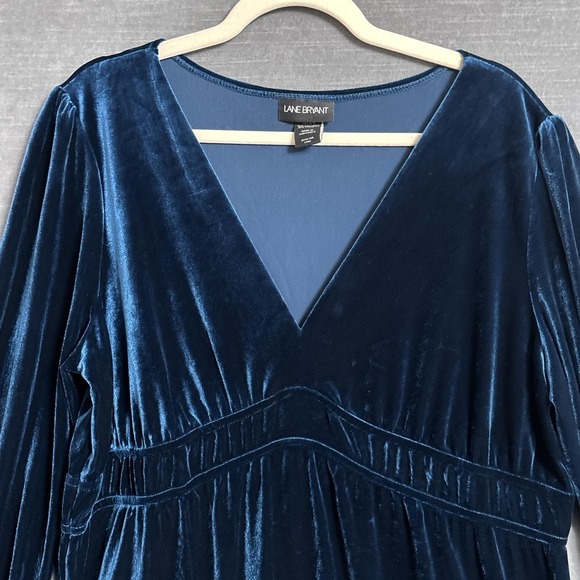 Lane Bryant Dress 18/20 Blue Velvet Long Sleeve Party Cocktail Holiday Boho - Picture 2 of 10